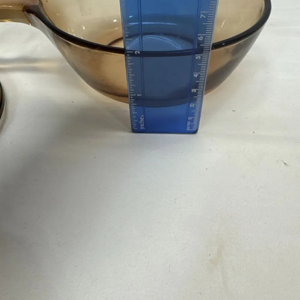 Vintage Vision Corning Ware Amber Brown 0.5 L Sauce Pan Pot With Pyrex Lid USA